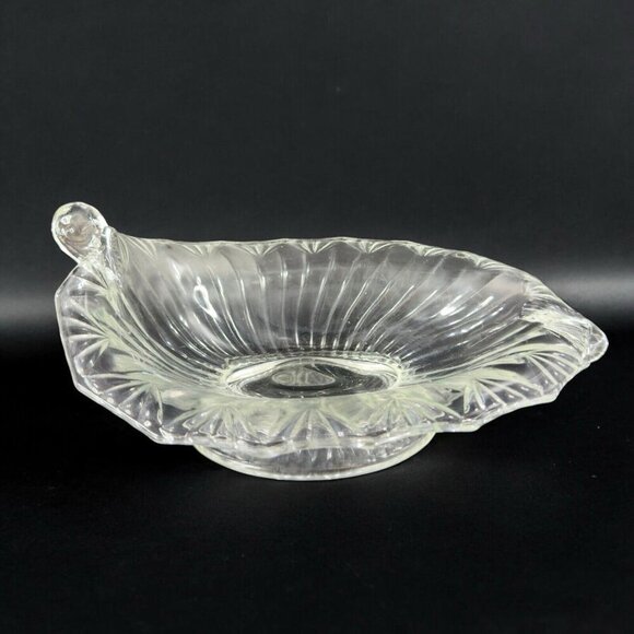 Antique Lilypad Leaf Shaped Clear Centerpiece Glass Bowl Dish Footed Glass Decor - Picture 2 of 16